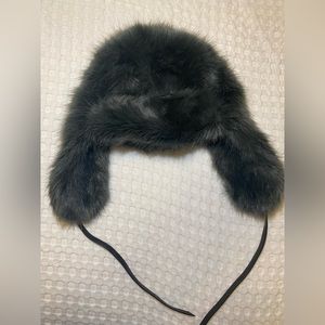 Banana Republic Gray Faux Fur Trapper Hat with Leather Detail